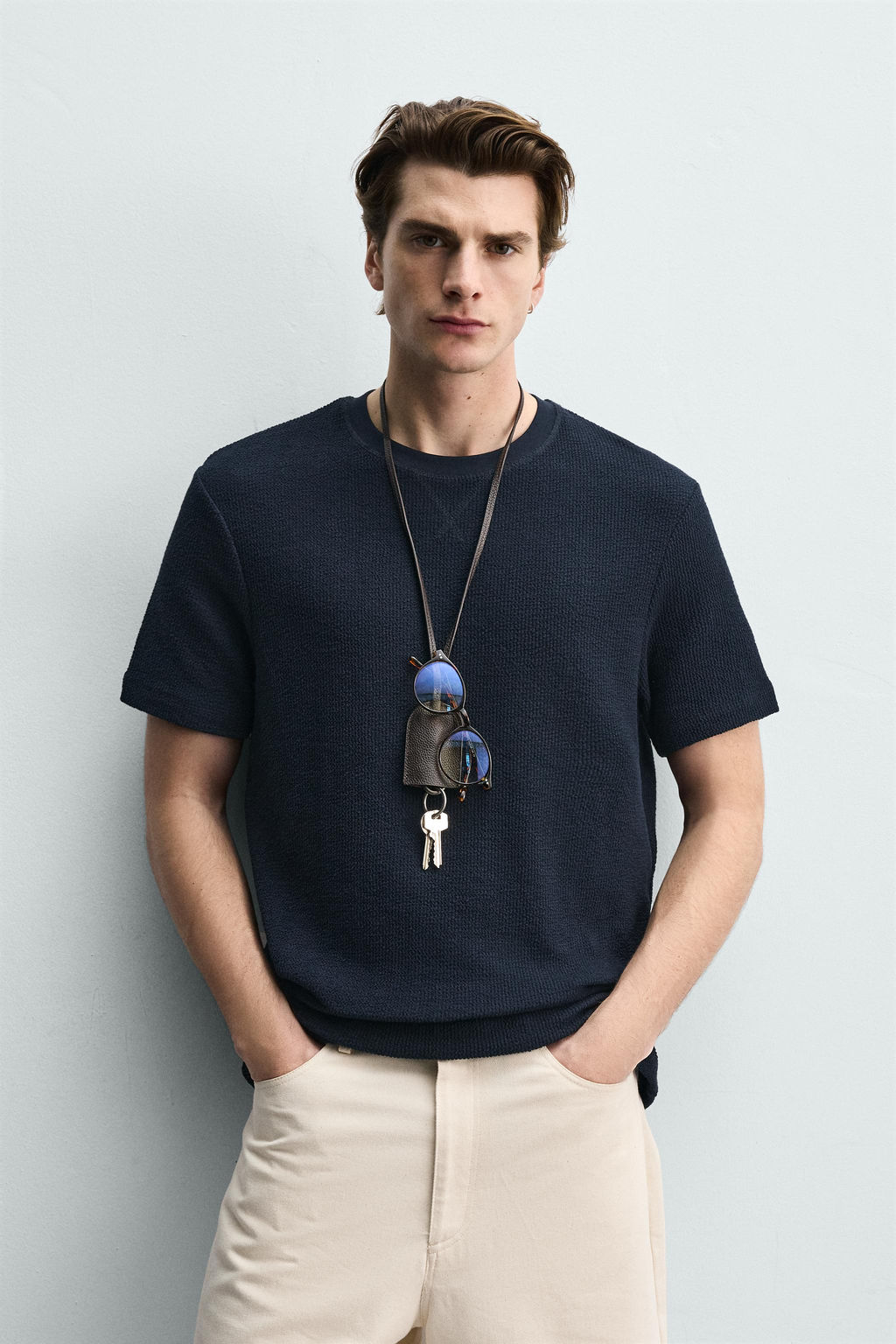 CAMISETA REGULAR FIT ESTRUCTURA / Marino - Zara фото 2