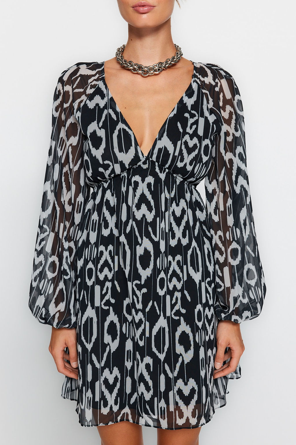 TRENDYOLMILLA Turuncu Etnik Desenli Belden Ac?lan Sifon Astarl? Mini Dokuma Elbise TWOSS23EL00519  фото 13