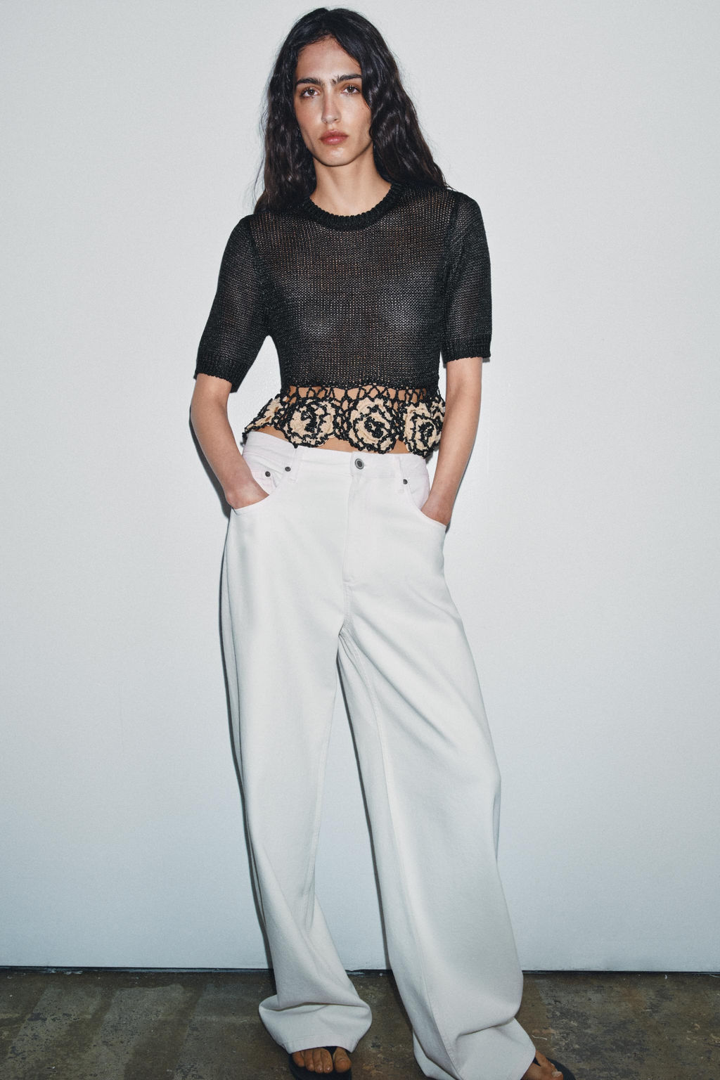 TOP PUNTO FLORES ESTRUCTURA / Negro / Crudo - Zara фото 8