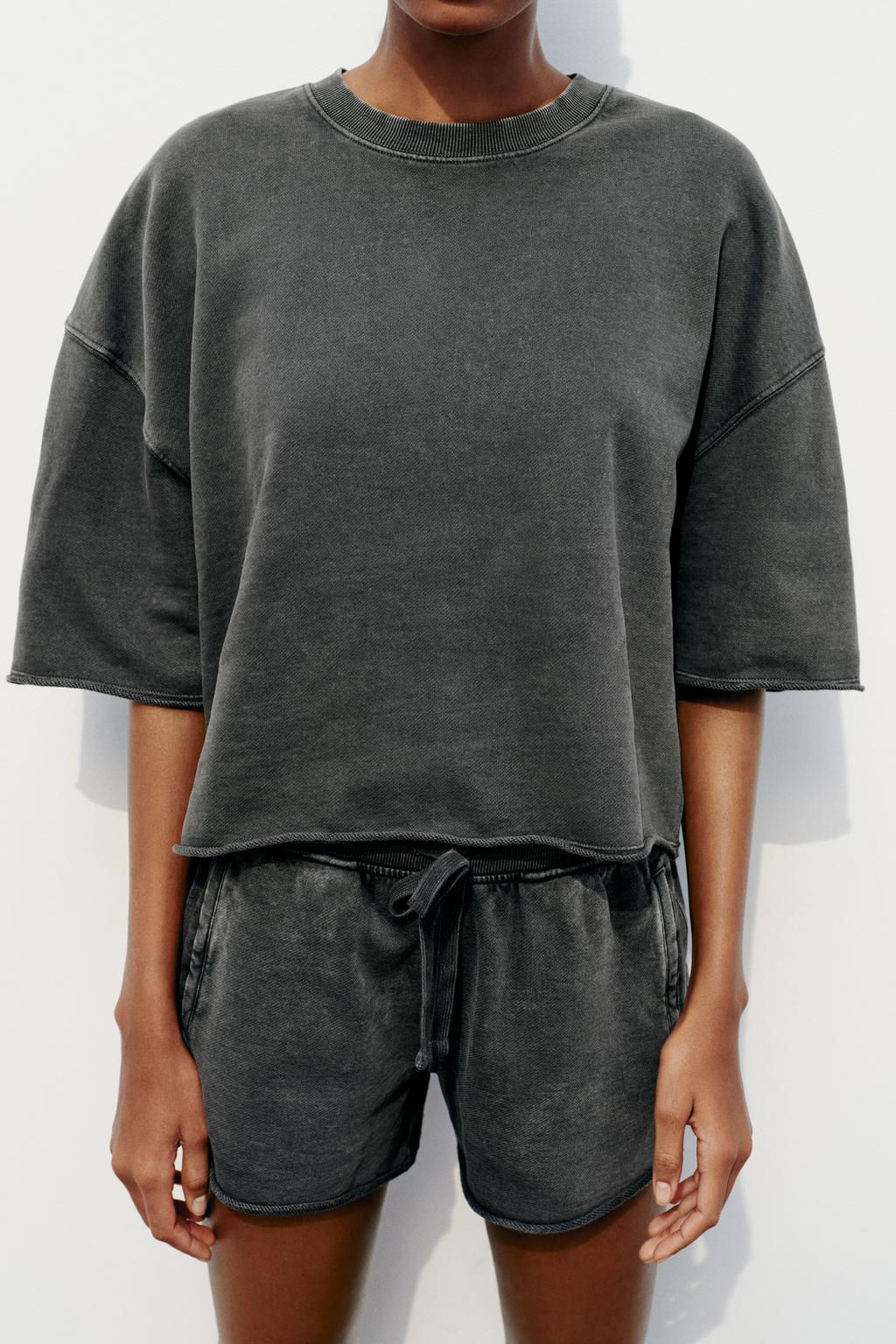 SHORT SLEEVE RIBBED PLUSH SWEATSHIRT - Zara фото 22