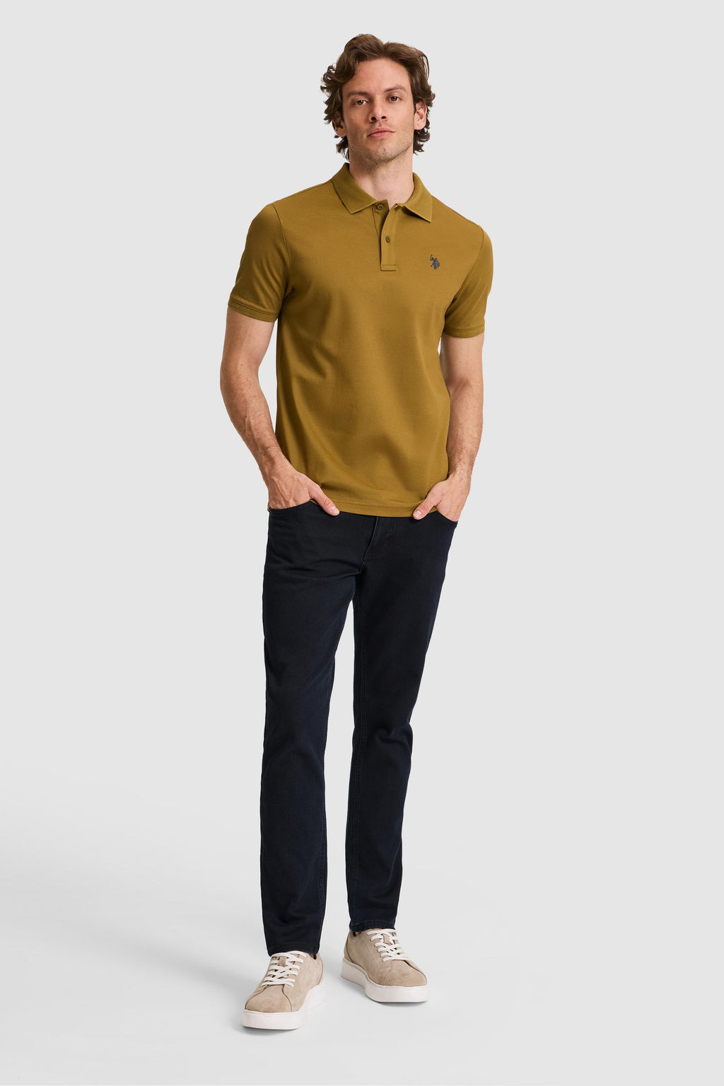 Erkek Ye_il Regular Fit Polo Yaka Basic Ti__rt