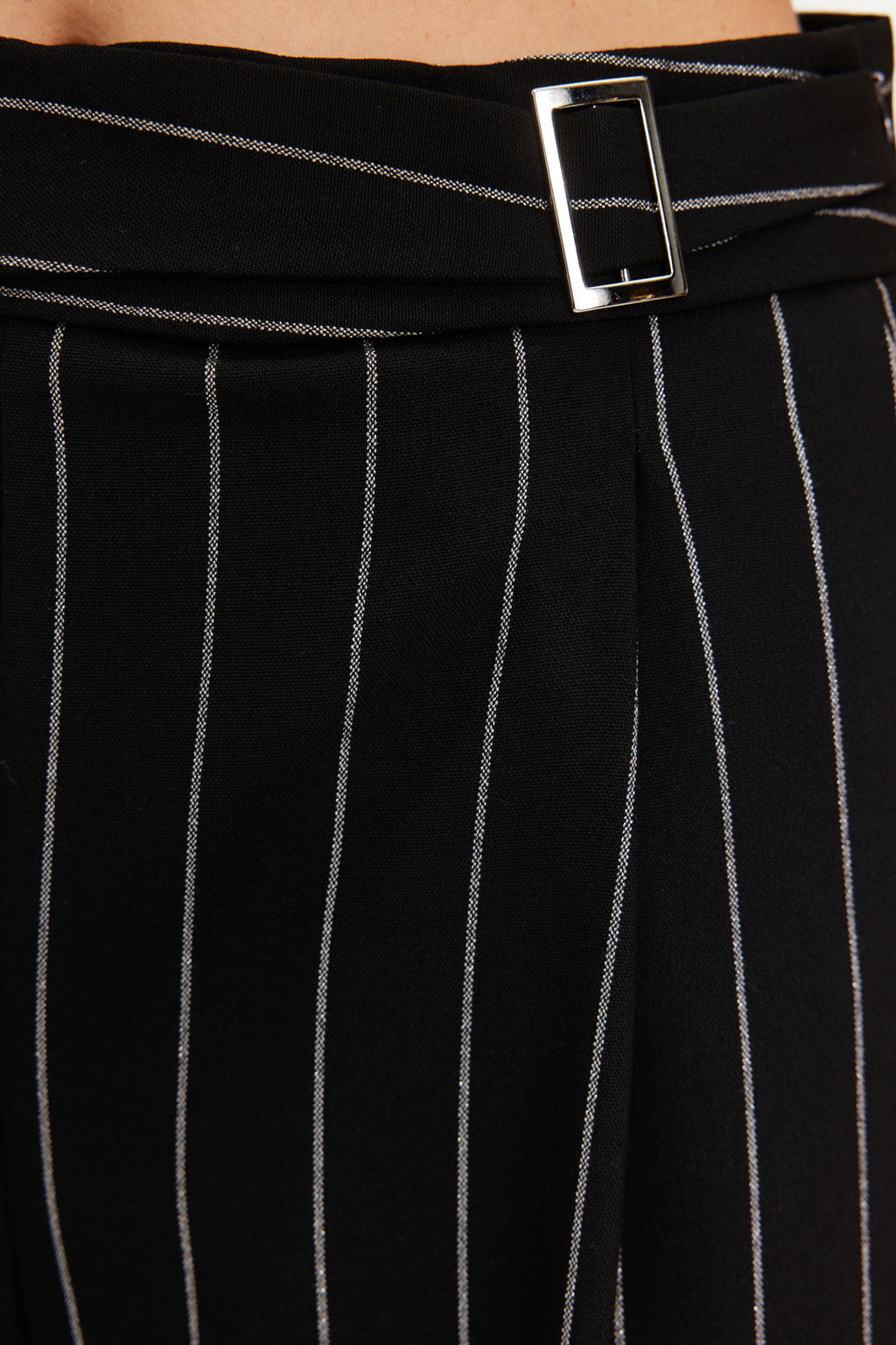 Siyah Wide Leg/Genis Paca Sim Detayl? Cizgili Dokuma Pantolon TWOSS23PL00223 - Trendyolmilla фото 5