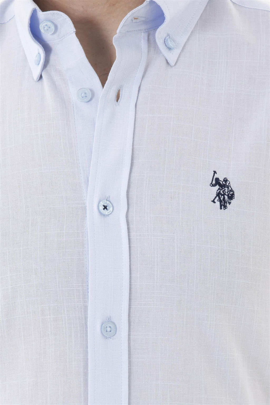 U. S. Polo Assn / Мужская льняная рубашка голубая базовая рубашка - U.s. polo assn фото 7