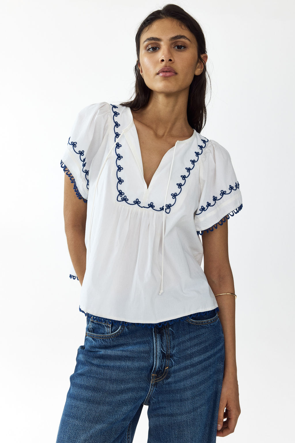 Embroidered cotton blouse - H&m фото 3