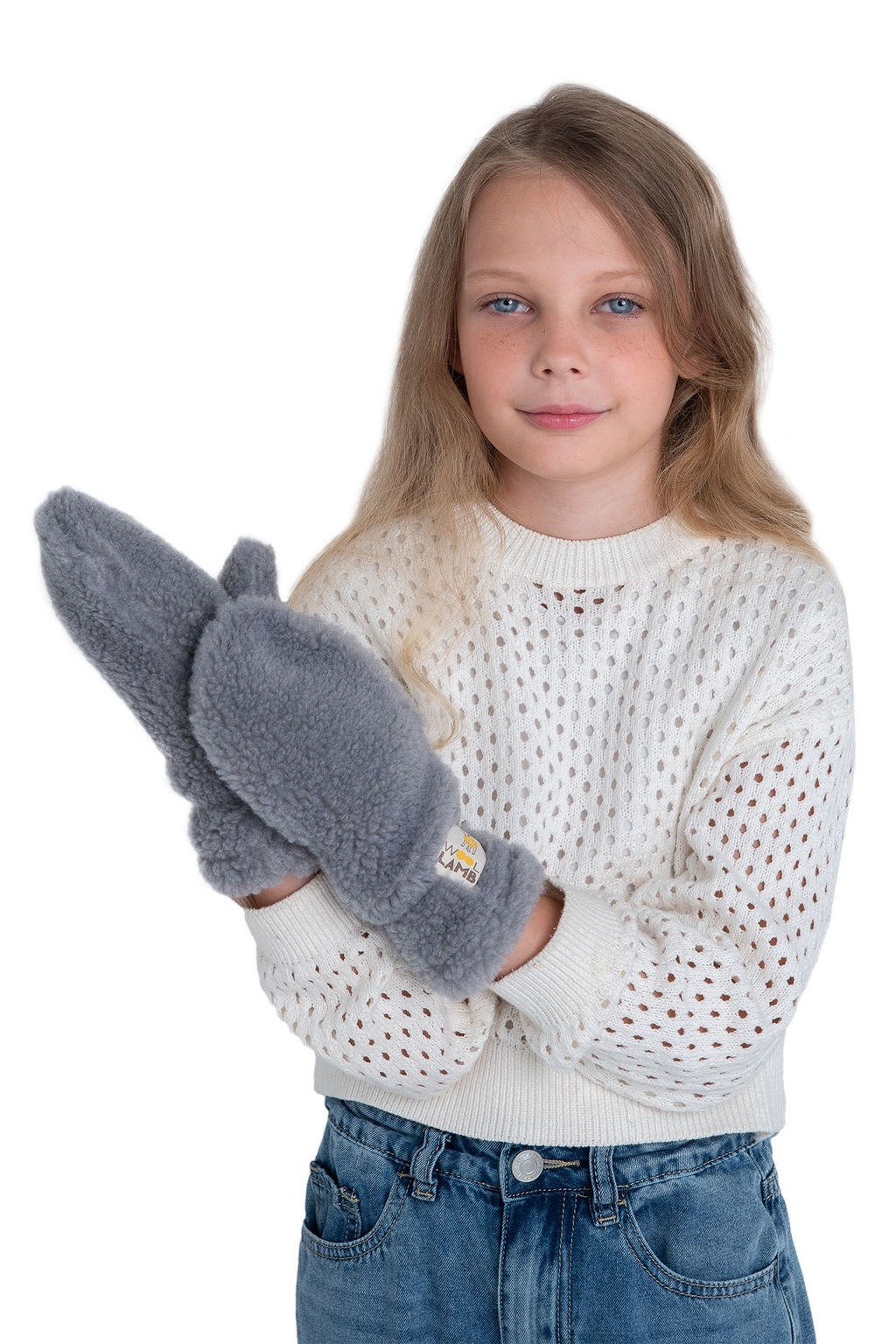 Варежки детские меховые ваниль - Woollamb фото 14