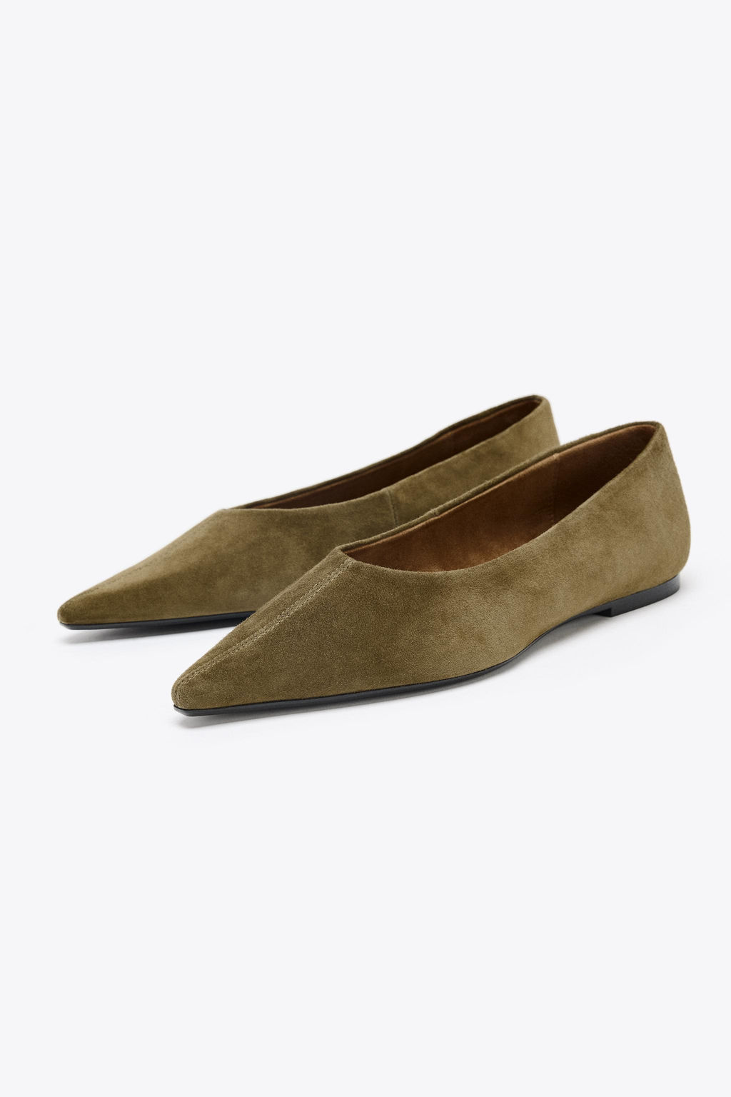 POINTED SPLIT SUEDE BALLET FLATS - Zara фото 3
