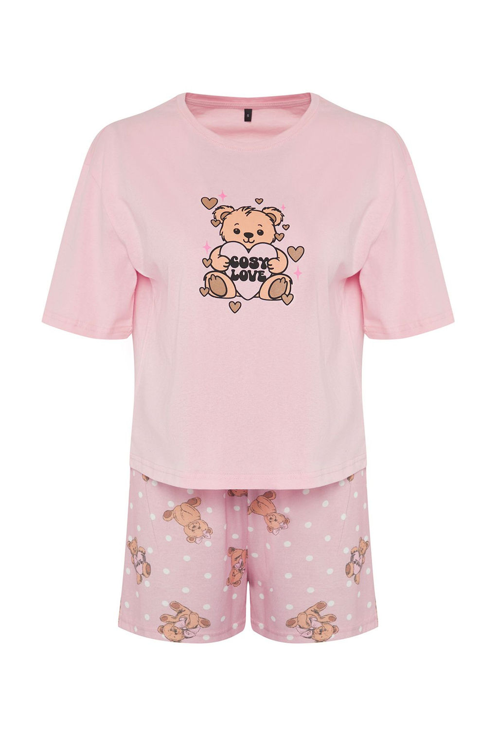 Trendyolmilla Pembe %100 Pamuklu Ay?c?kl? ve Puantiyeli Uyku Bantl? Sortlu Orme Pijama Tak?m? THMSS25PT00096  фото 6