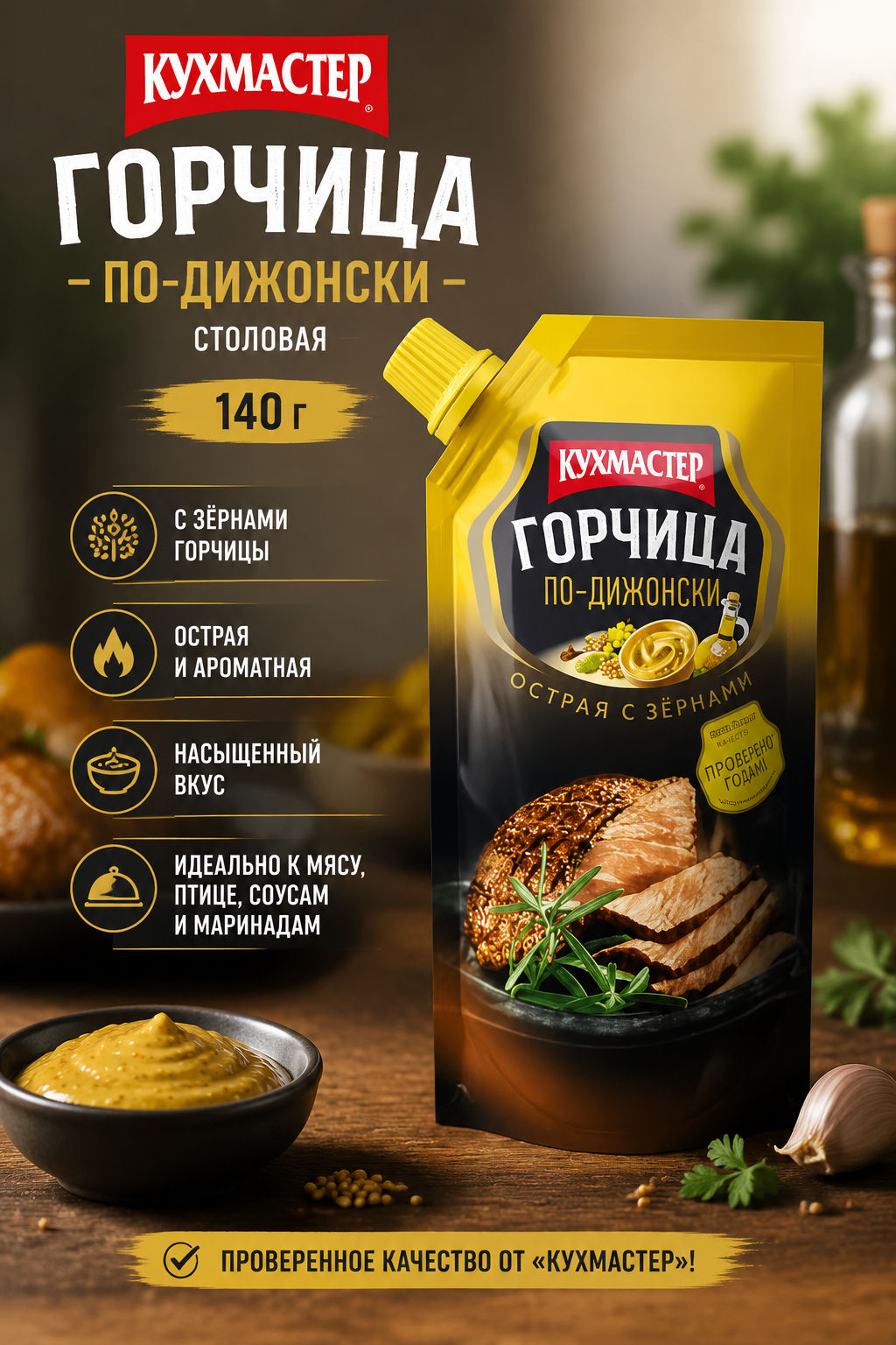 Горчица Кухмастер По-Дижонски столовая дой-пак 140 г