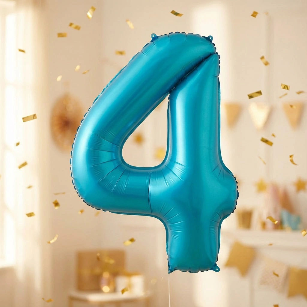 Шар фольгированный 32/81см "Цифра "4" (голубой)