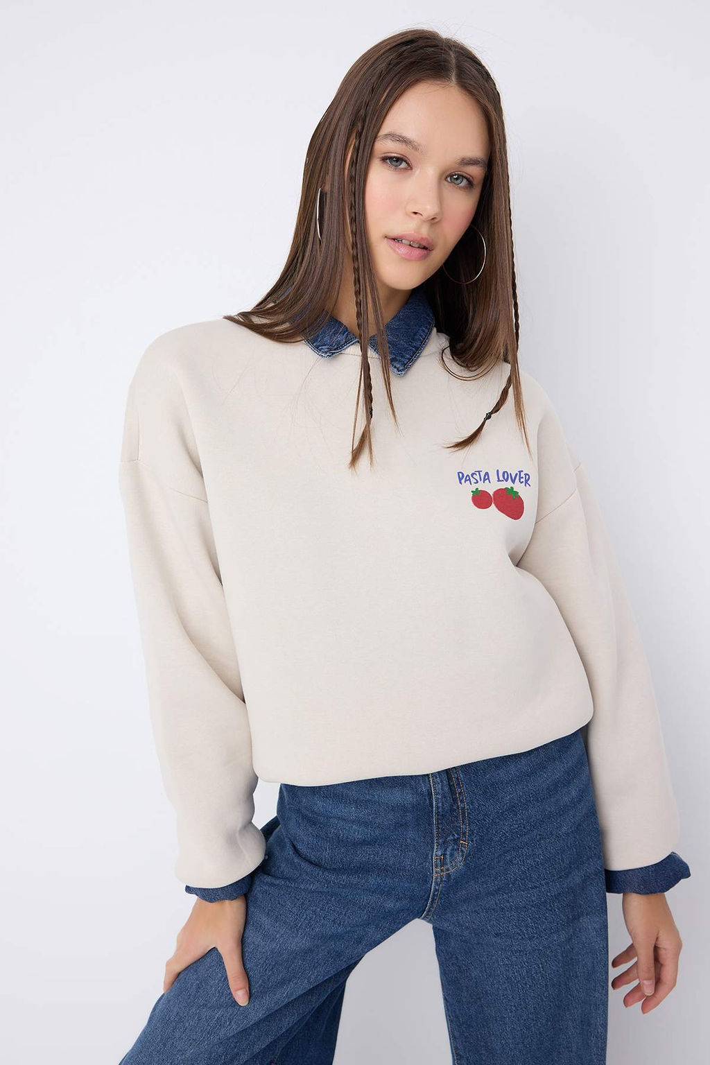 Teen Tas Oversize/Genis Kal?p S?rt Bask?l? Kal?n Ici Polarl? Orme Sweatshirt TWOAW26SW00177 - Trendyolmilla фото 6