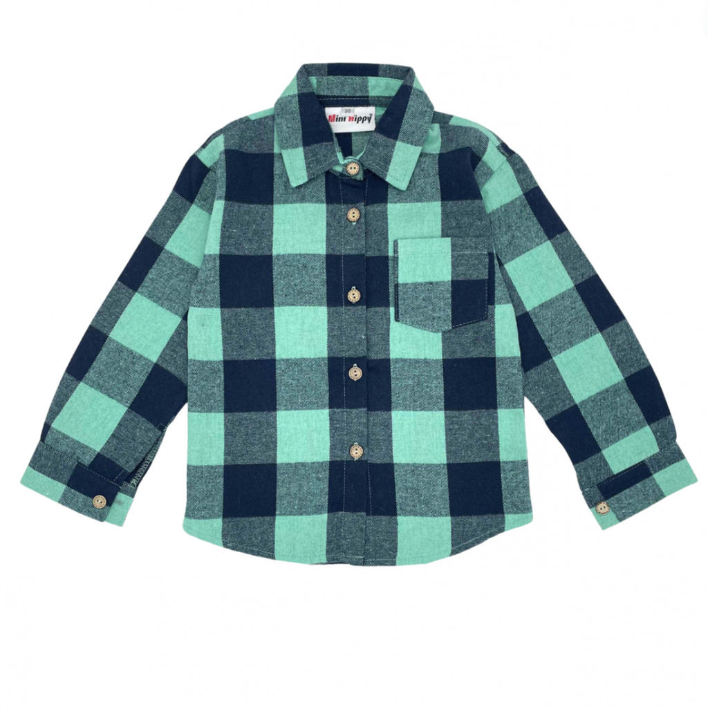 Детская рубашка в клетку с воротником бирюзовая Mini Hippy SAM 046 - Caimano фото 2