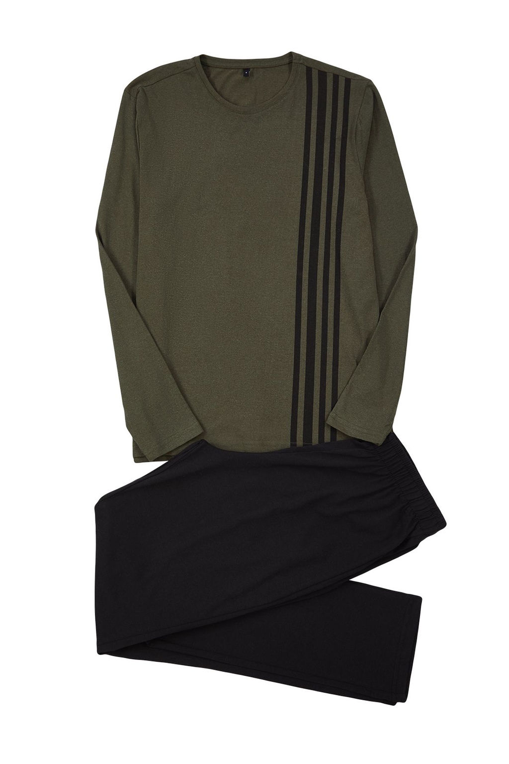TRENDYOL MAN Haki Regular Fit Cizgi Bask?l? Orme Pijama Tak?m? TMNAW25PT00031