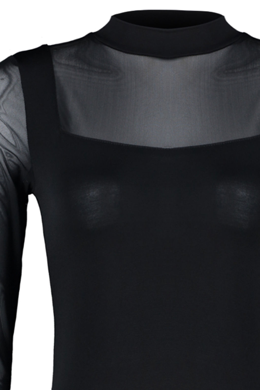 Siyah Slim Tul Detayl? Uzun Kollu Dik Yaka Alttan C?tc?tl?Esnek Orme Body TWOAW24BD00049