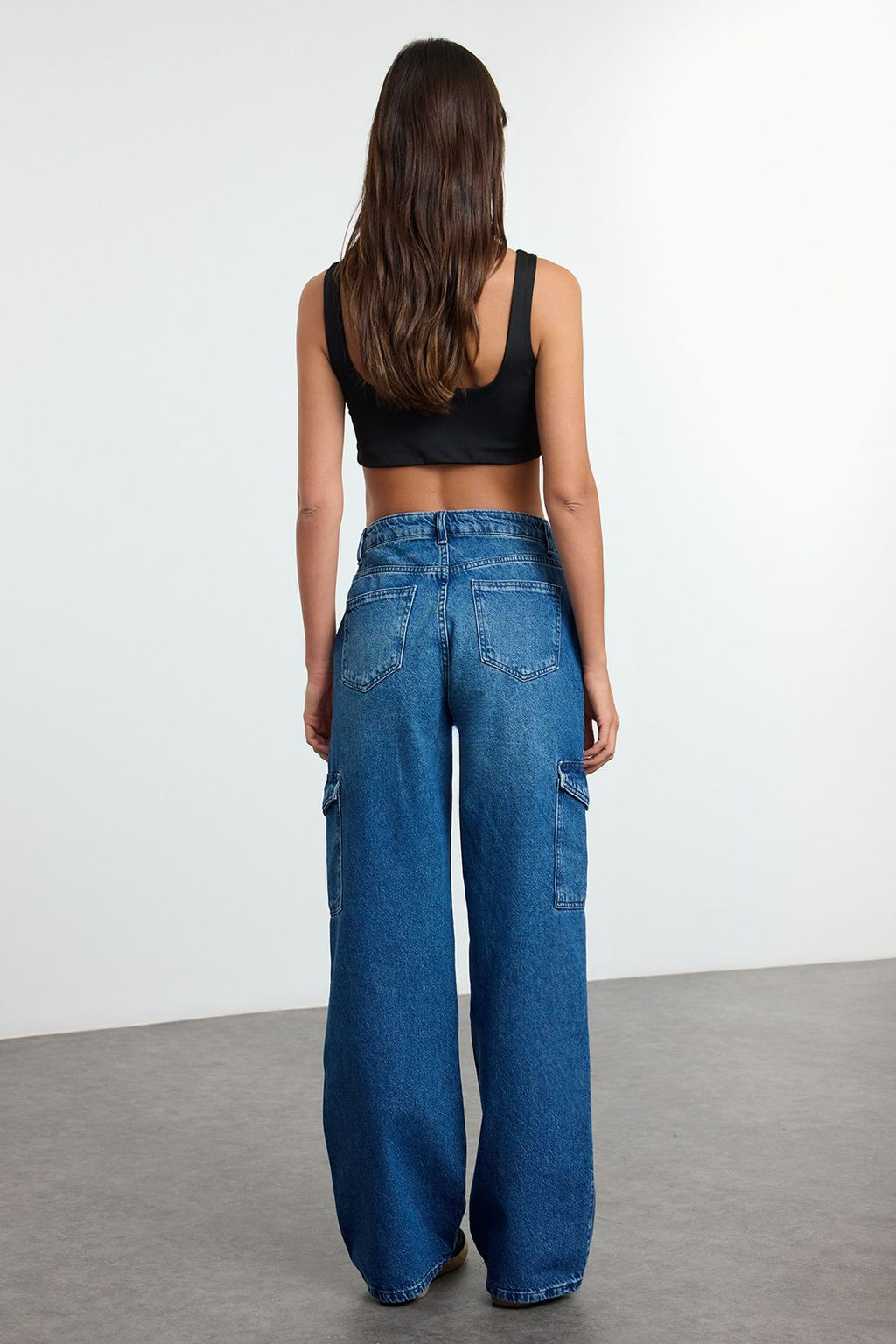Siyah Kargo Cepli Yuksek Bel Wide Leg Jeans TWOAW22JE0393 - Trendyolmilla фото 21