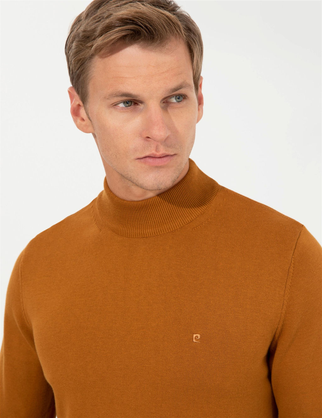 Kahverengi Slim Fit Yar_m Bal_k__ Yaka Basic Triko Kazak