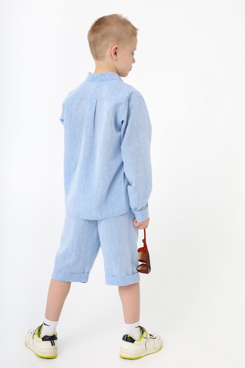 Рубашка-хенли Лен, голубой меланж - Inzibe фото 13