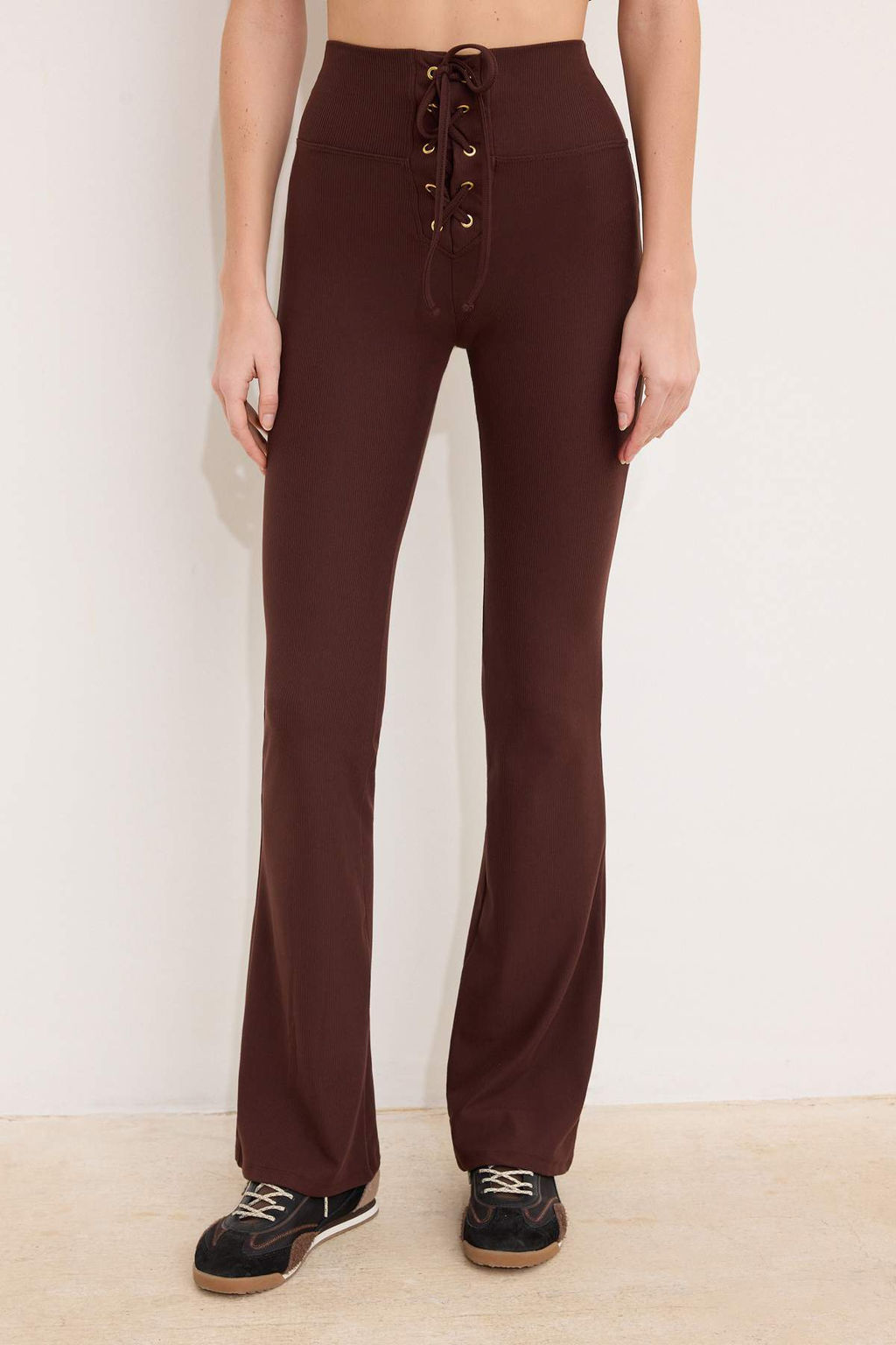 Kahverengi Flare/Ispanyol Paca Yuksek Bel Bagc?kl? Uzun Fitilli Esnek Orme Pantolon TWOSS26PL00079 - Trendyolmilla фото 3