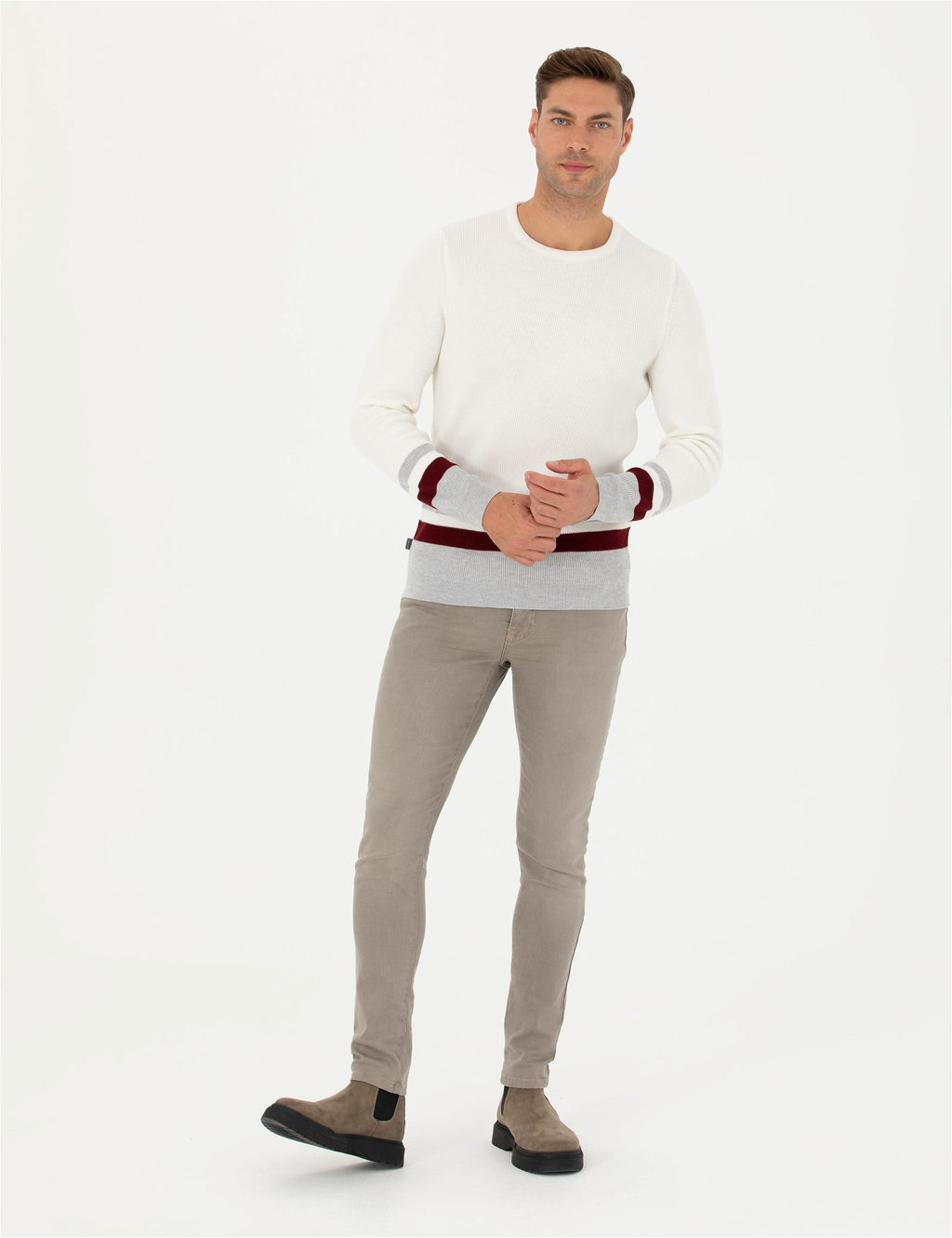 Ekru Slim Fit Bisiklet Yaka Triko Kazak - Pierre cardin фото 5