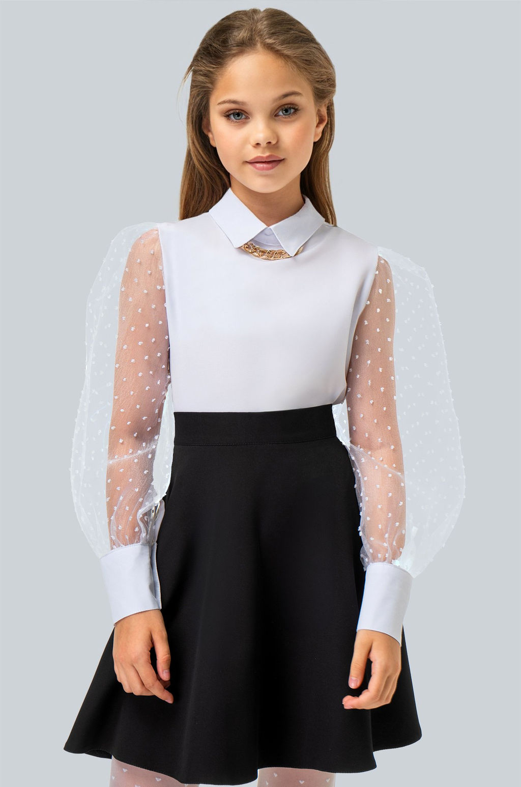 Нарядная блузка для девочки с длинным рукавом Happyfox