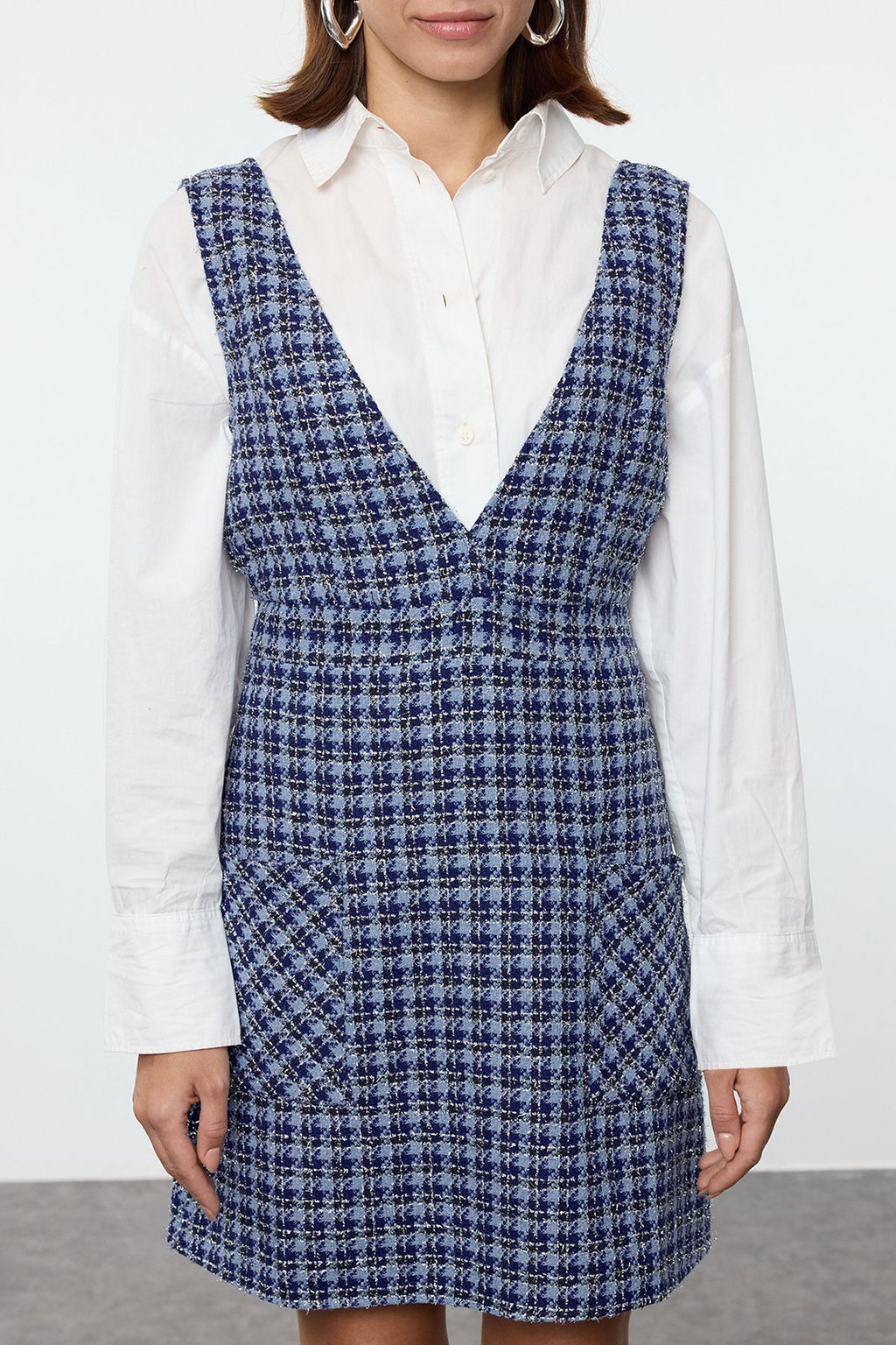 Mavi Ekose / Kareli Mini Dokuma Tuvit Jile Elbise TWOAW23EL00685 - Trendyolmilla фото 3