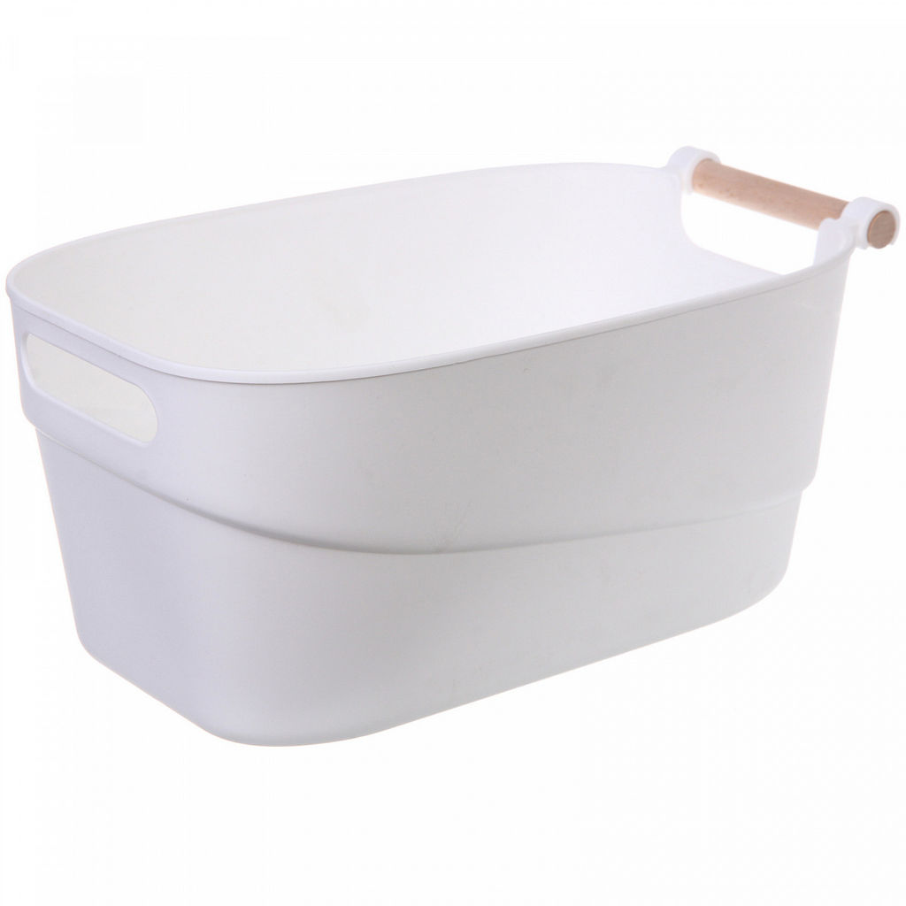 Цена за 2 шт. Корзинка для хранения с бамбуковой ручкой "БРАМИНГЕМ", цвет белый, 33.5*18*15.5см