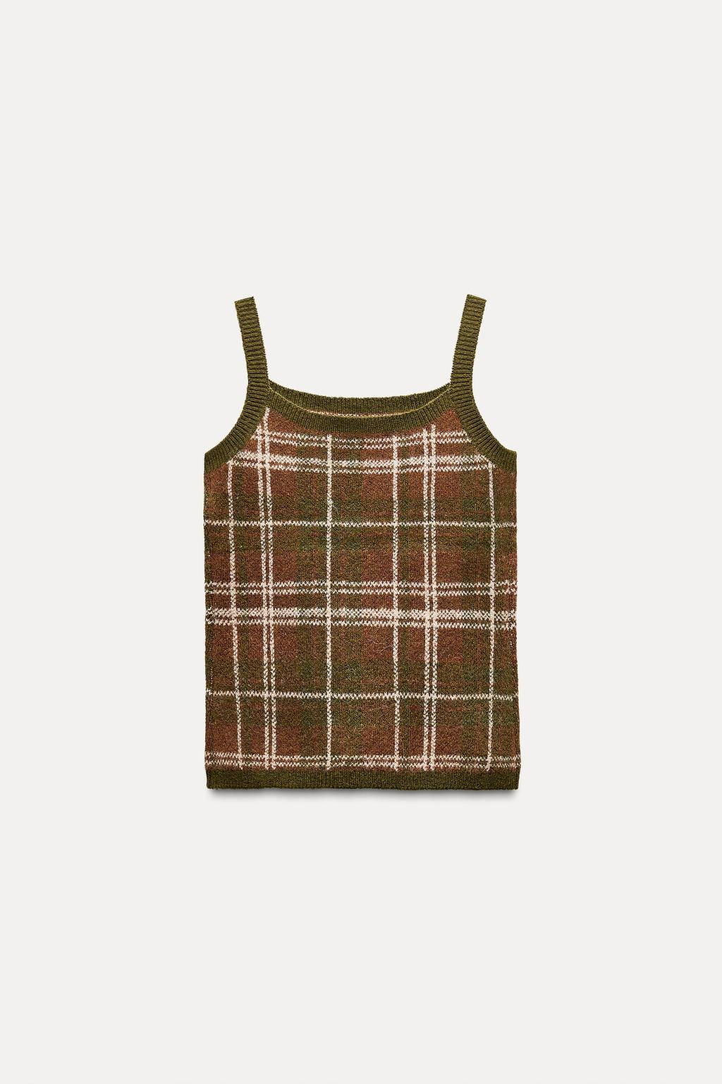 CHECKED KNIT STRAPPY TOP - Zara фото 3