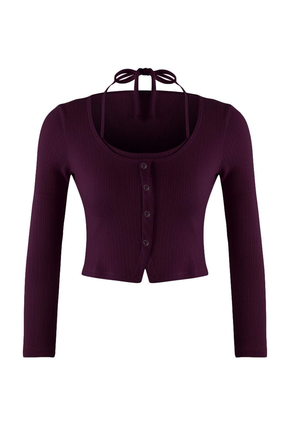 Murdum 2li Vucuda Oturan Cift Gorunumlu Kurdele Detayl? Triko Gorunumlu Orme Bluz TWOAW26BZ00119