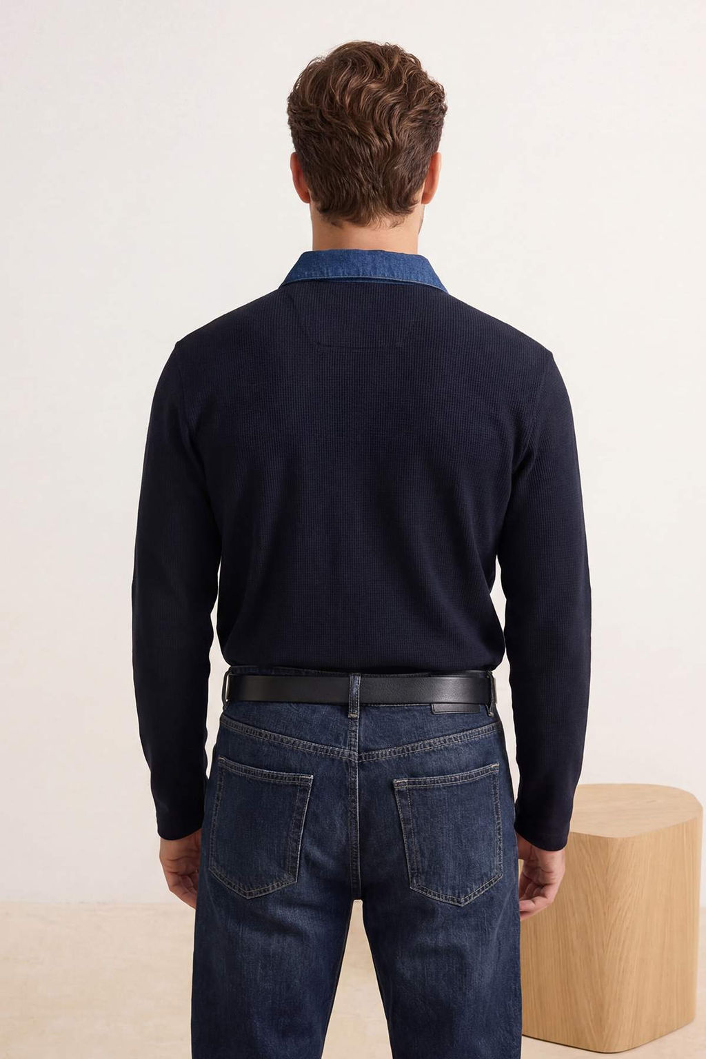 Lacivert Regular/Normal Kesim Dokulu Denim Yaka Detayl? Polo Yaka T-shirt TMNSS26PO00001