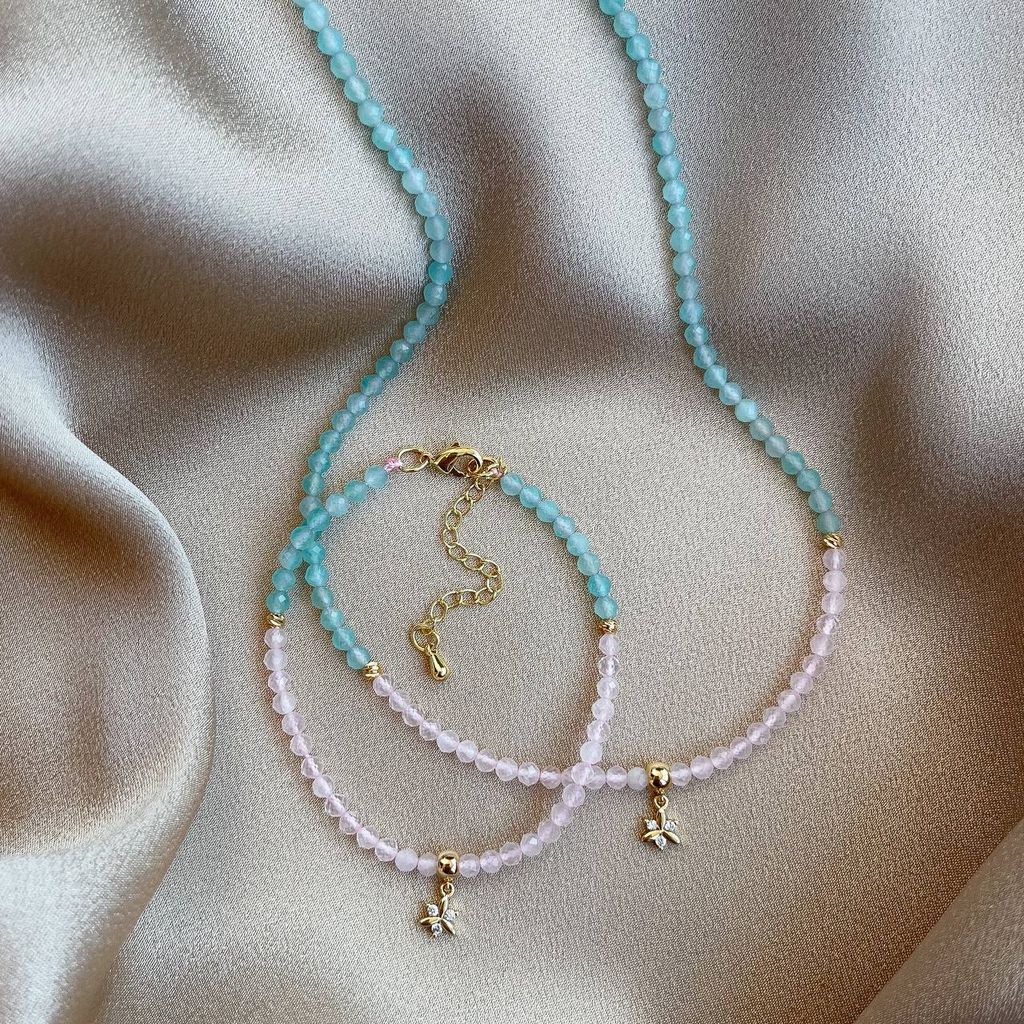 Бусы с подвеской из Амазонита и Розового кварца огранка - Радуга самоцветов фото 3