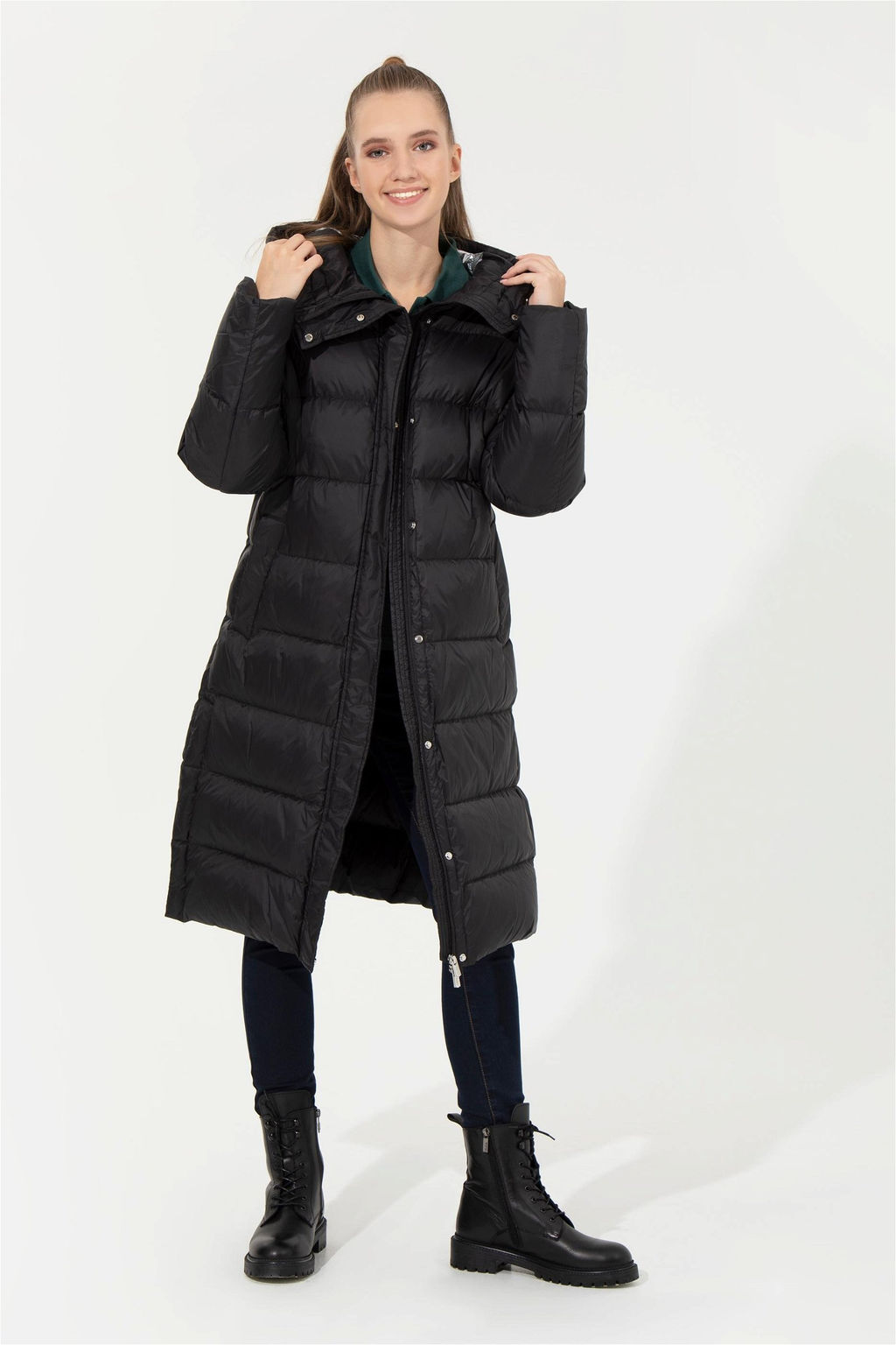 Женское черное пальто с капюшоном из синтетики - U.s. polo assn фото 12