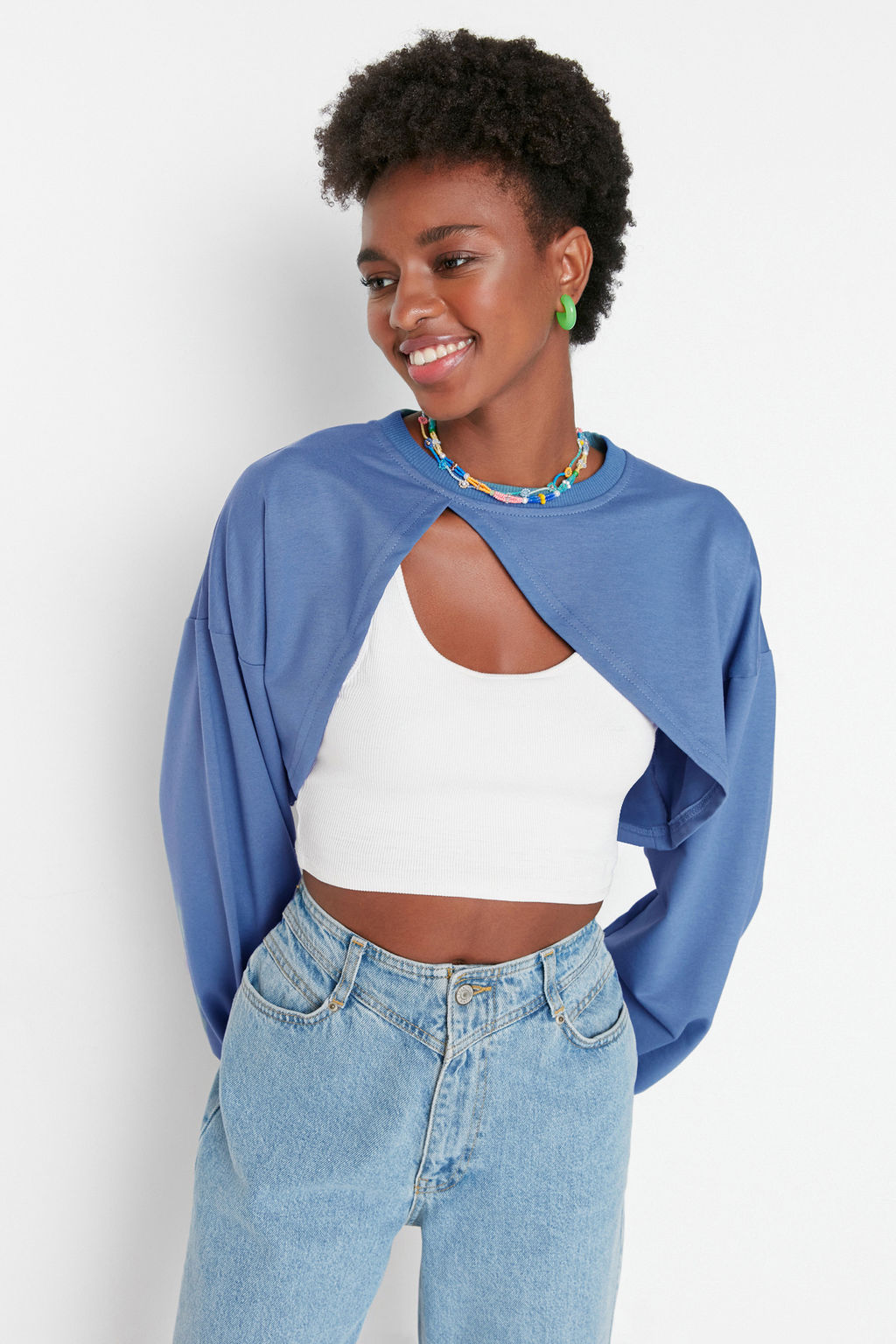 TRENDYOLMILLA Antrasit Asimetrik Super Crop Bisiklet Yaka Ince Orme Sweatshirt TWOAW23SW00531  фото 4