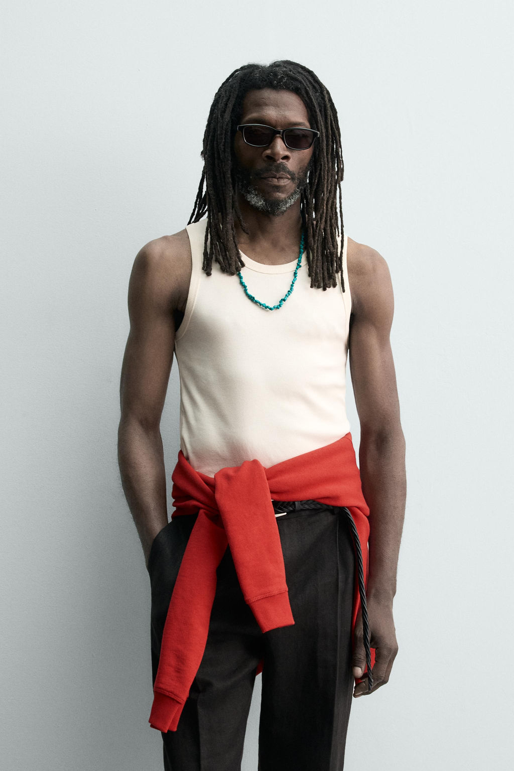 CAMISETA TANK JACQUARD RAYAS X AARON LEVINE / Crudo