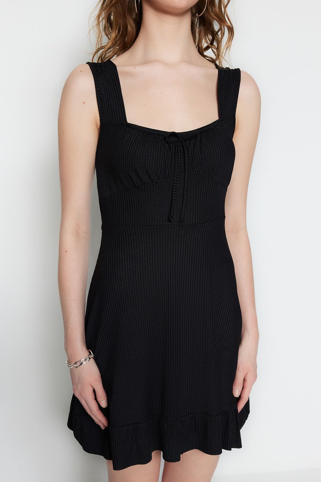 Siyah*001 Kare Yaka Volanl? A-Line Mini Orme Mini Elbise TWOSS23EL00348 - Trendyolmilla фото 14