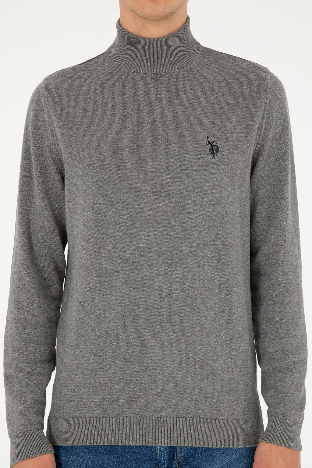 Свитер мужской U.S. Polo Assn. серый меланж хлопок фото 13