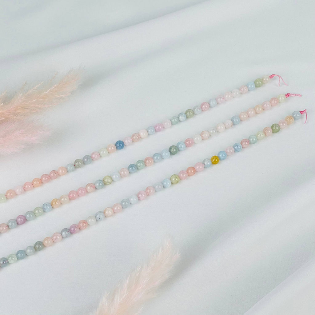 Бусины для украшений из Берилла, Аквамарина, Кунцита и Морганита (65 бусин) - Радуга самоцветов фото 3