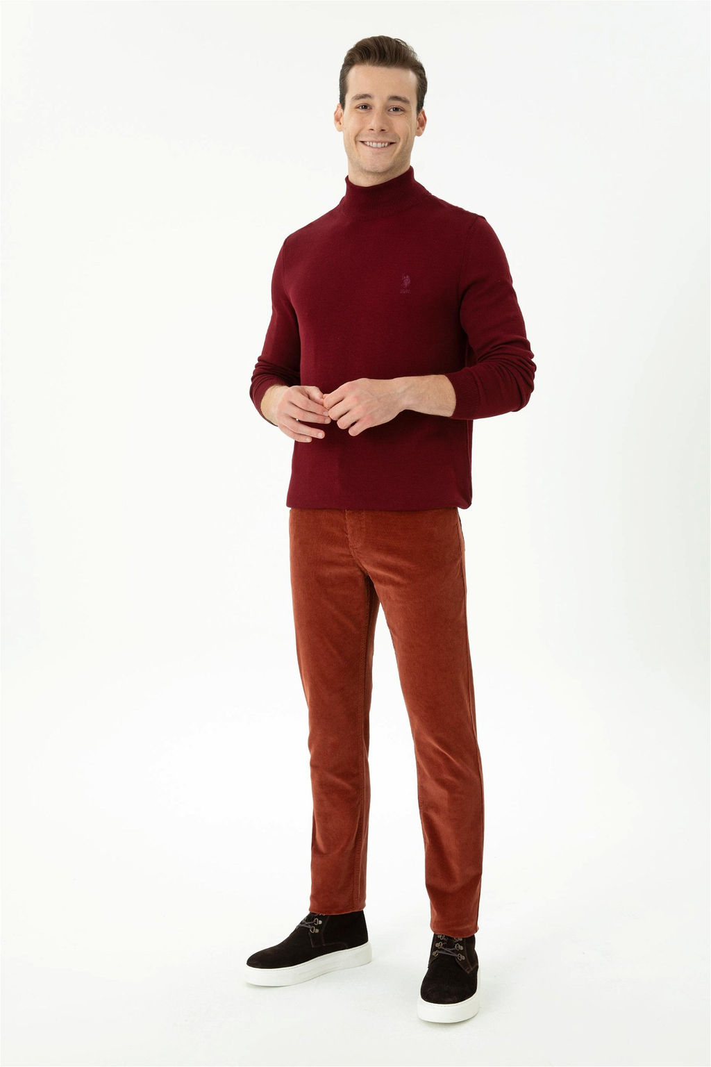 Свитер мужской U. S. Polo Assn базовый бордово-красный из хлопка - U.s. polo assn фото 4