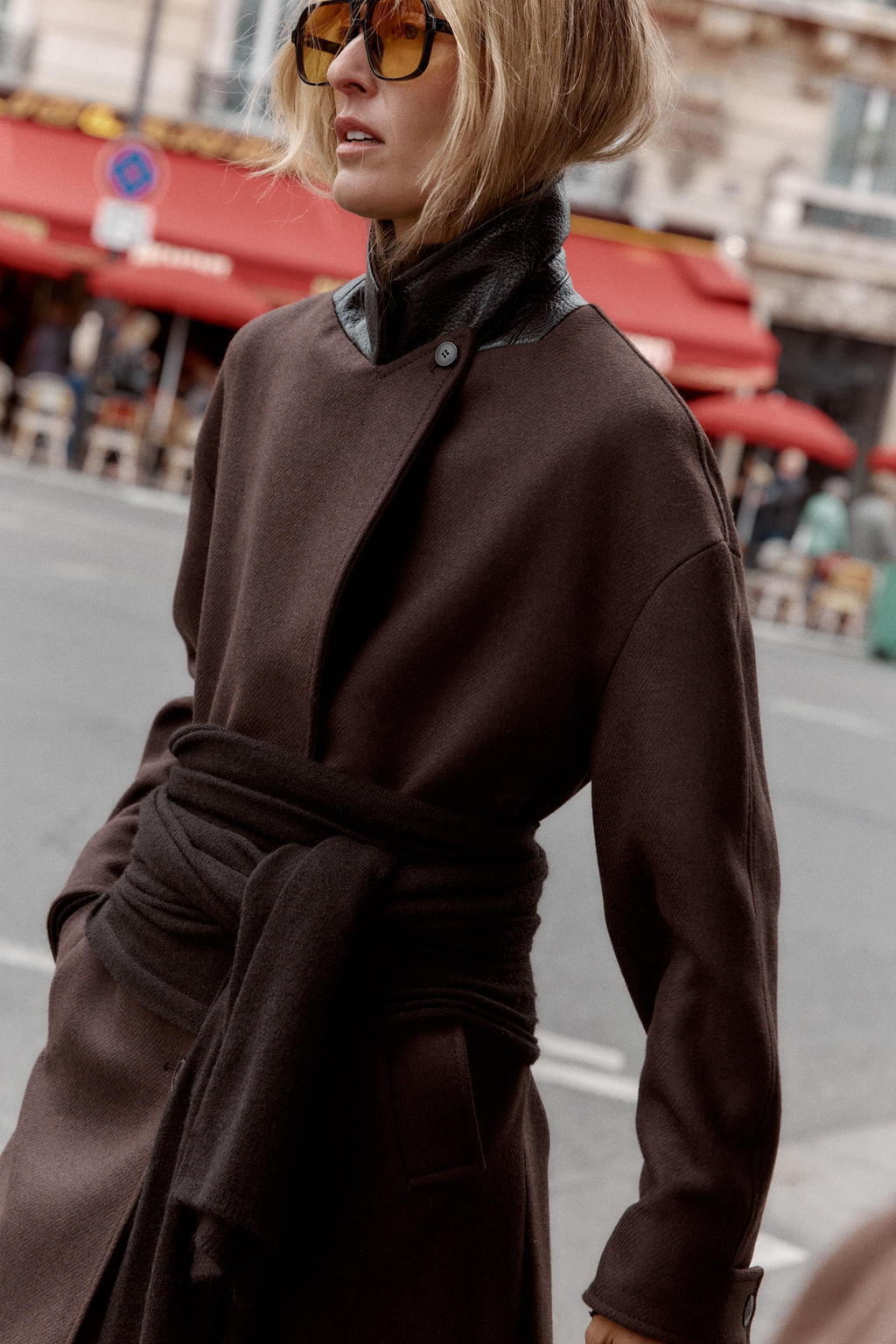 COAT WITH COMBINED LEATHER EFFECT COLLAR - Zara фото 9