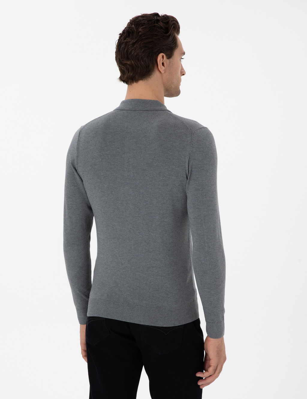 Gri Slim Fit Polo Yaka Triko Kazak - Cacharel фото 5