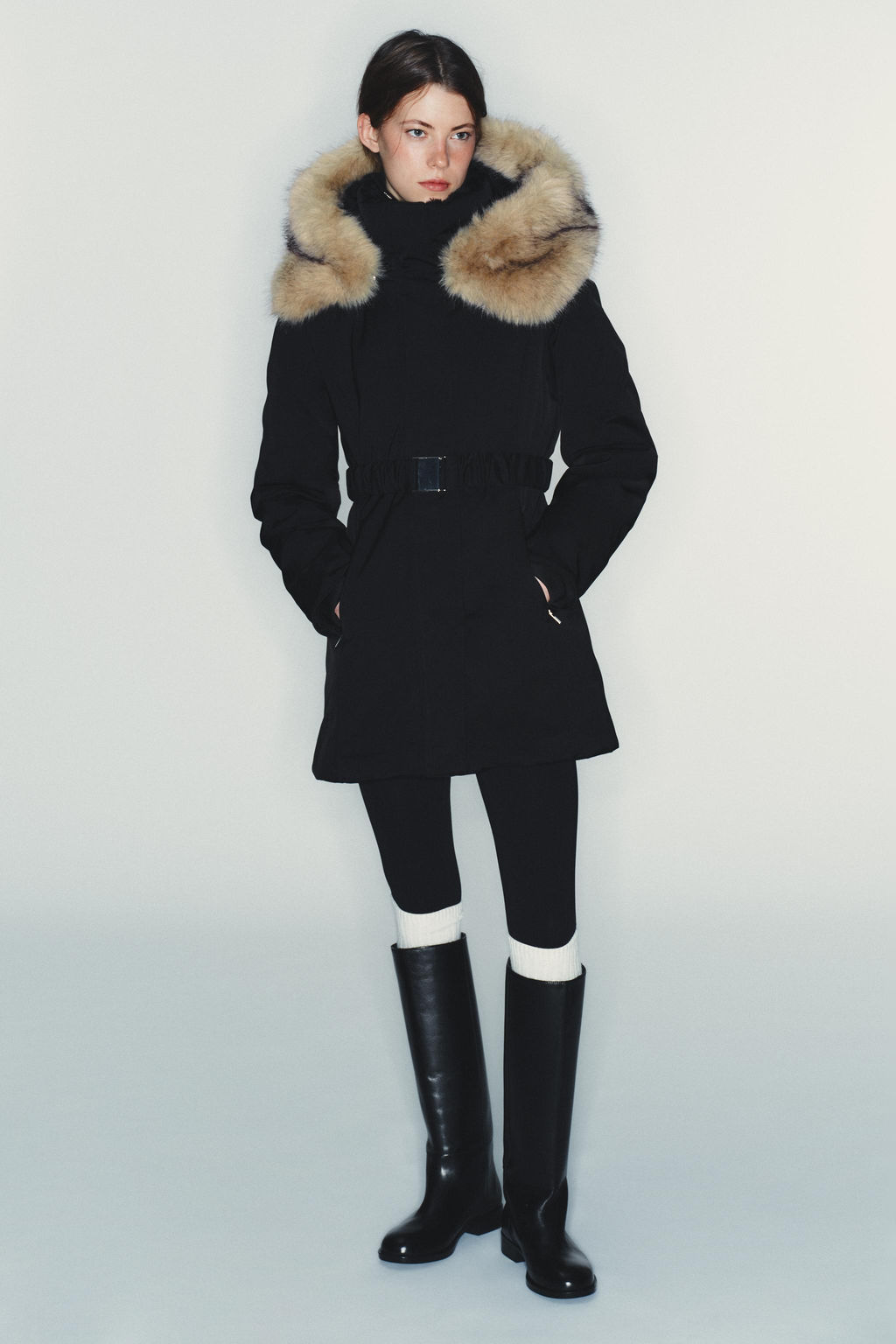 PUFFER JACKET WITH FAUX FUR HOOD, WATER AND WIND PROTECTION - Zara фото 17