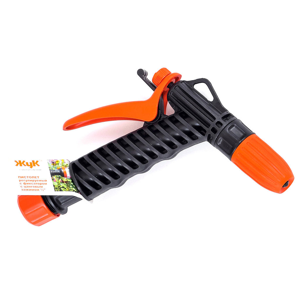 Пистолет поливочный с универсальным штуцером для подключения шланга диаметром 1/2 Жук, требуемое давление в системе: 1-2 атм, фиксатор курка с цанговым зажимом, регулировка потока воды, пластик (Россия) - Домашняя мода фото 3