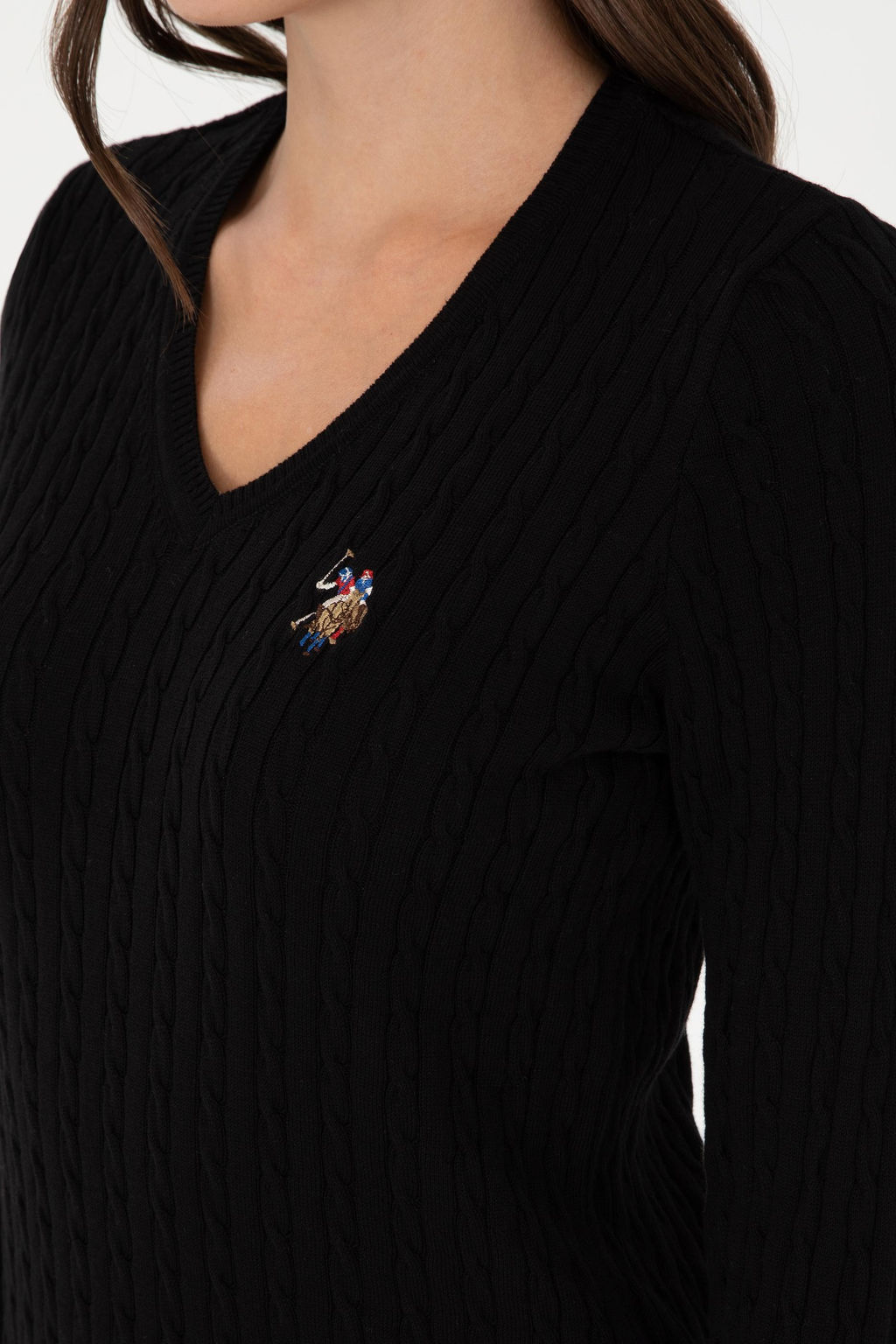 Женский черный базовый свитер с v-образным вырезом Неожиданная скидка в корзине - U.s. polo assn фото 6