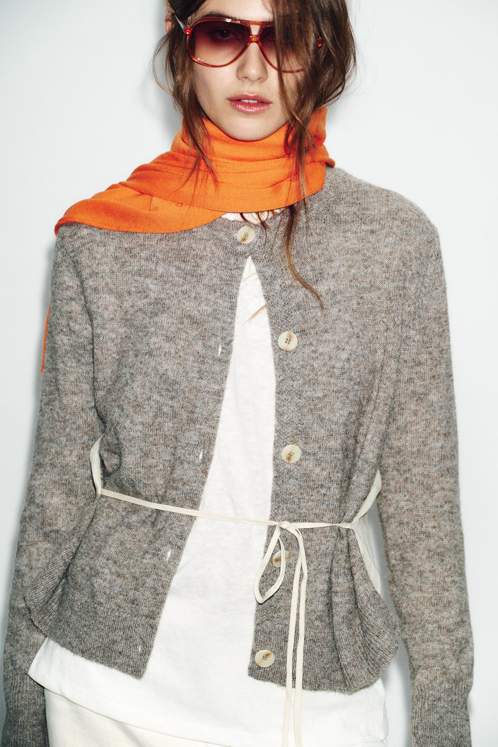 CONTRAST KNIT CARDIGAN WITH BELT - Zara фото 10