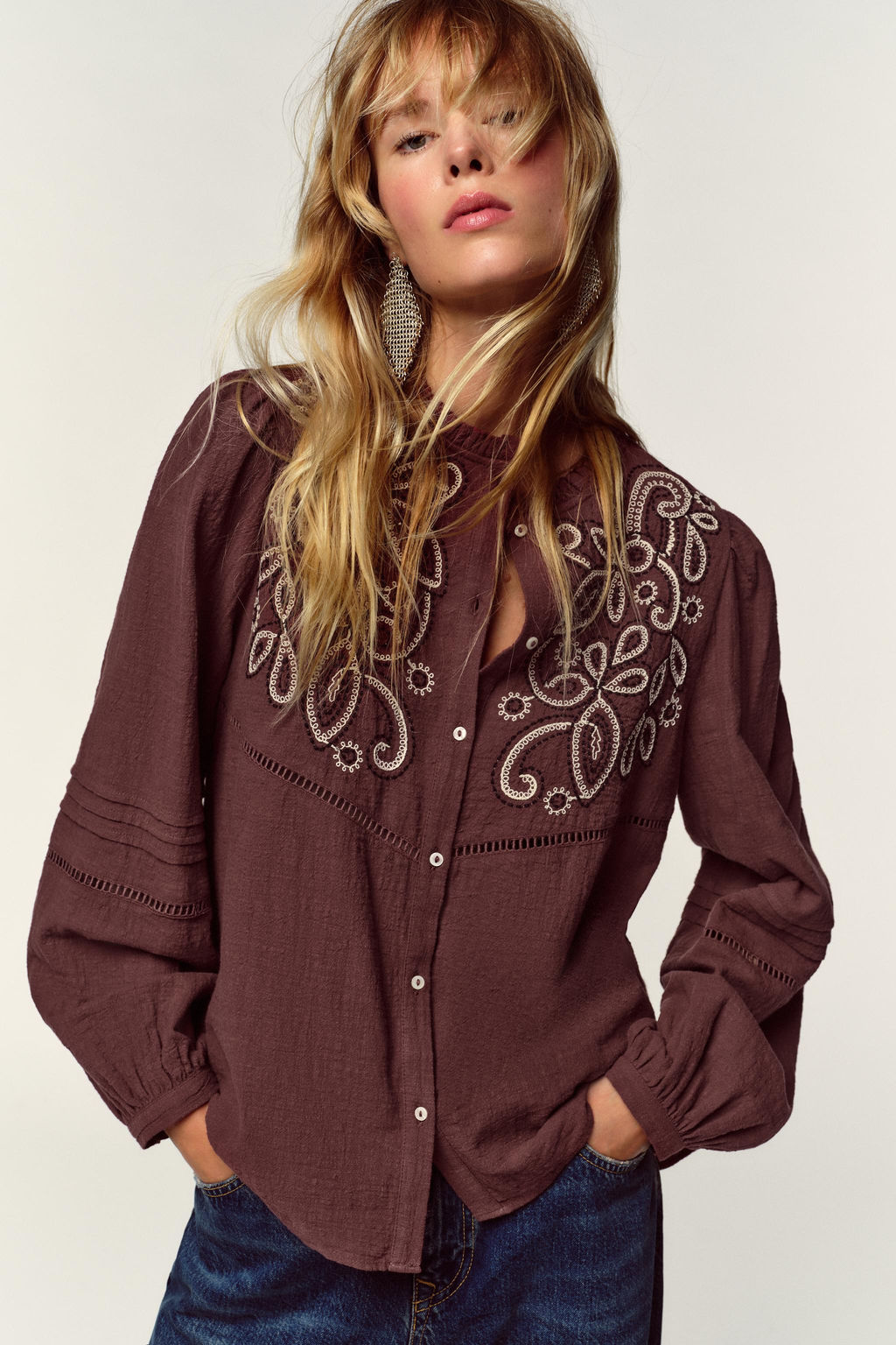 EMBROIDERED BIB BLOUSE - Zara фото 2