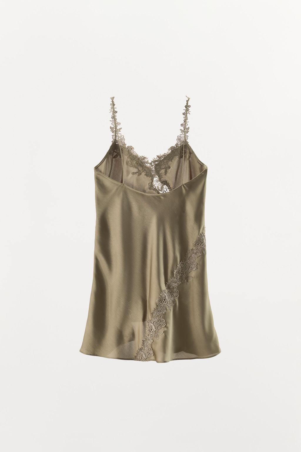 VESTIDO CORTO SATINADO ENCAJE / Gris topo - Zara фото 6