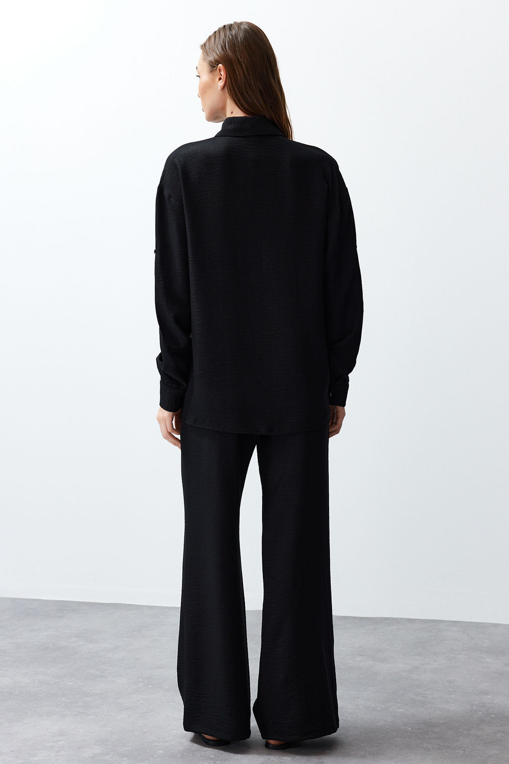 Siyah Dokuma Gomlek-Pantolon Apoletli Tak?m TWOSS24AU00095 - Trendyolmilla фото 6