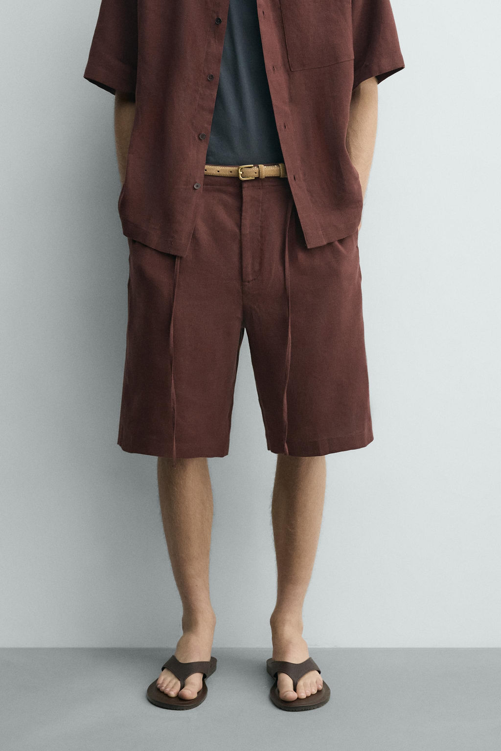 BERMUDA WIDE FIT MEZCLA LINO / Burdeos - Zara фото 2