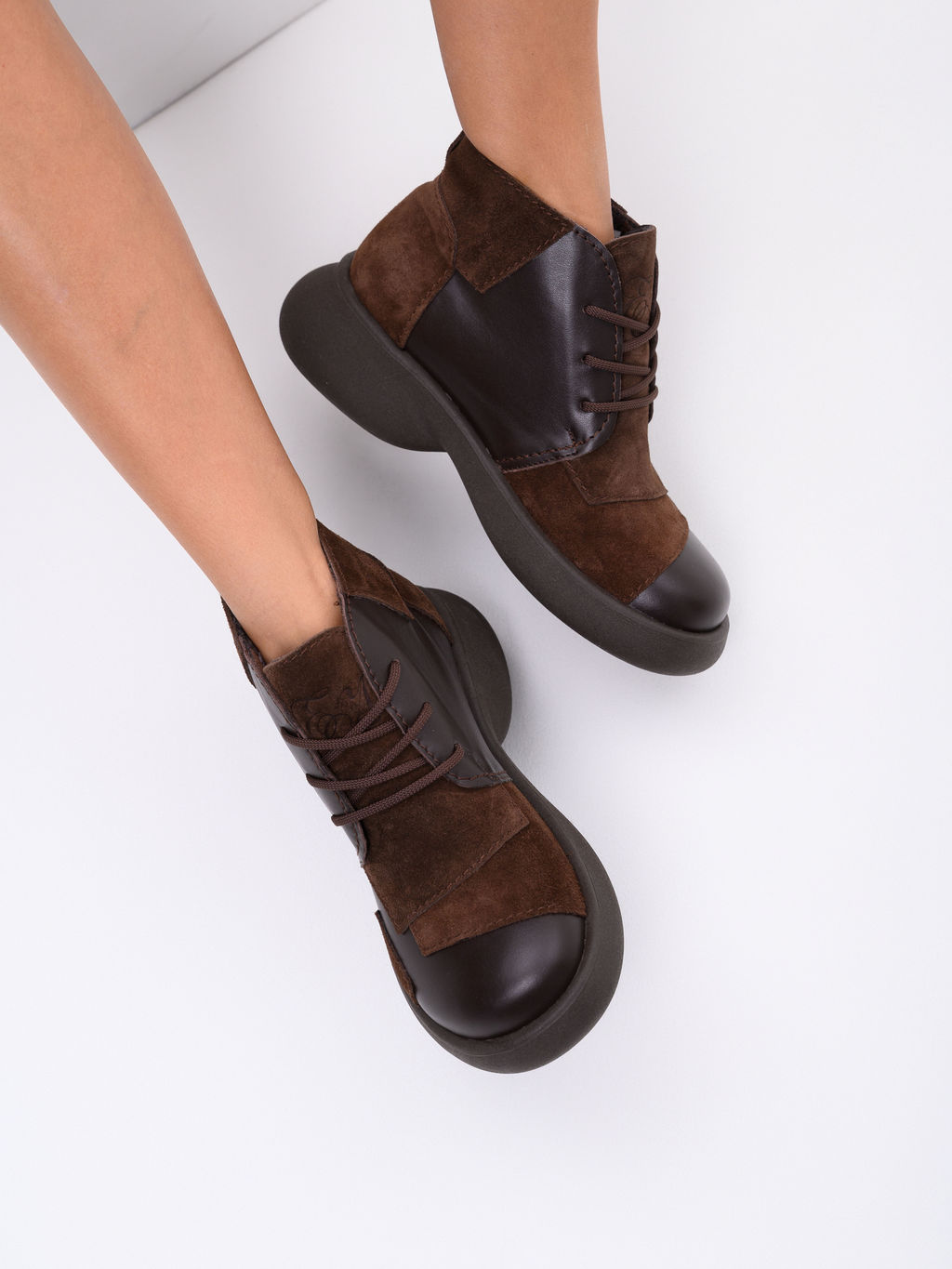 Ботинки EDART 305.927br. Шоколадная кожа+коричневая замша/шерсть