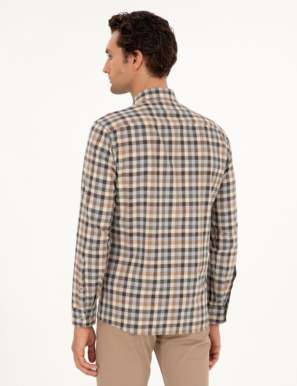 Коричневая приталенная рубашка в клетку - Cacharel фото 5