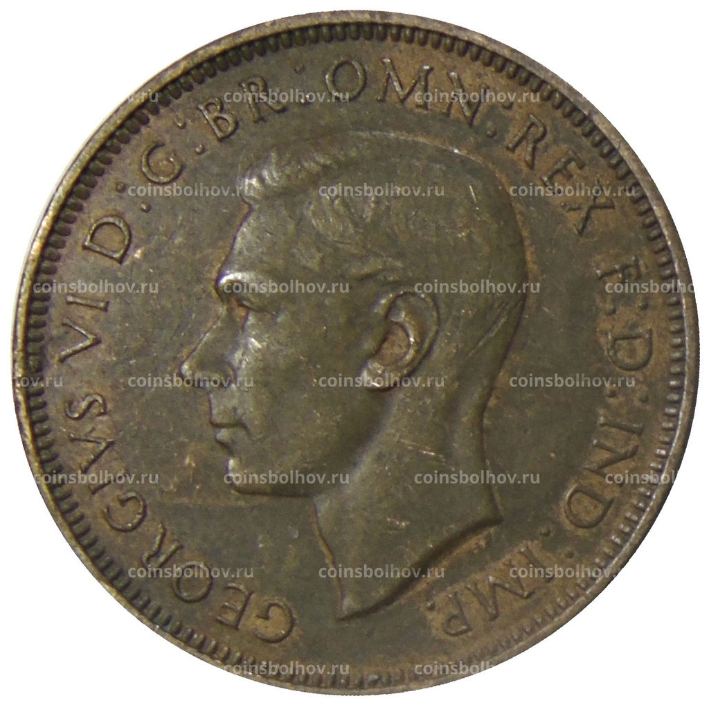 Монета 1/2 пенни 1938 года Австралия