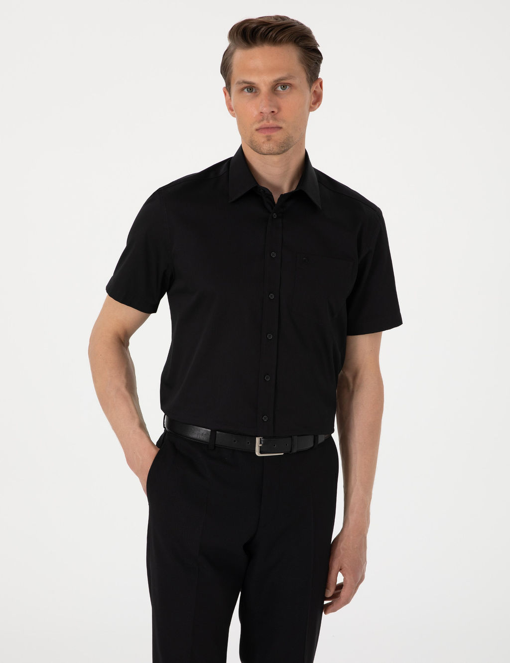 Siyah Regular Fit Uzun Kollu Basic G_mlek